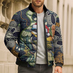 Aussie Honeyeaters Banksia Christmas Bomber Puffer Jacket Aboriginal Dots Painting Blue Motif - Aussie Hoodie
