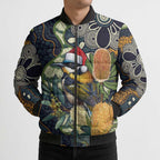 Aussie Honeyeaters Banksia Christmas Bomber Puffer Jacket Aboriginal Dots Painting Blue Motif - Aussie Hoodie