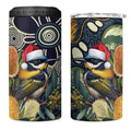 Aussie Honeyeaters Banksia Christmas 4 in 1 Can Cooler Tumbler Aboriginal Dots Painting Blue Motif - Aussie Hoodie