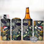 Aussie Honeyeaters Banksia Christmas 4 in 1 Can Cooler Tumbler Aboriginal Dots Painting Blue Motif - Aussie Hoodie