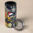 Aussie Honeyeaters Banksia Christmas 4 in 1 Can Cooler Tumbler Aboriginal Dots Painting Blue Motif - Aussie Hoodie