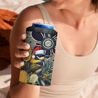 Aussie Honeyeaters Banksia Christmas 4 in 1 Can Cooler Tumbler Aboriginal Dots Painting Blue Motif - Aussie Hoodie