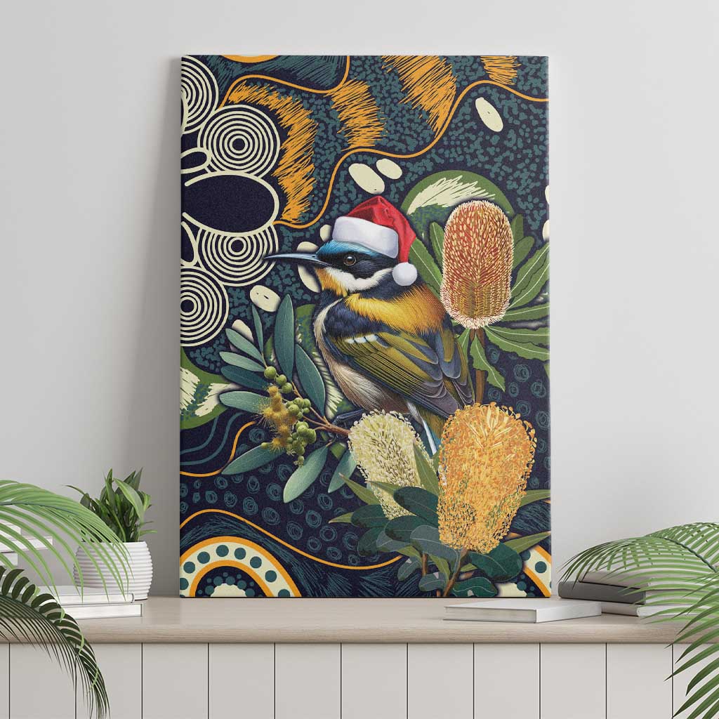 Aussie Honeyeaters Banksia Christmas Canvas Wall Art Aboriginal Dots Painting Blue Motif - Aussie Hoodie