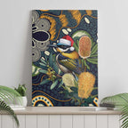 Aussie Honeyeaters Banksia Christmas Canvas Wall Art Aboriginal Dots Painting Blue Motif - Aussie Hoodie