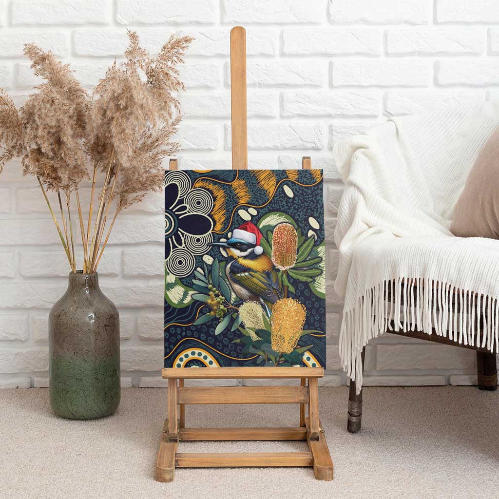 Aussie Honeyeaters Banksia Christmas Canvas Wall Art Aboriginal Dots Painting Blue Motif - Aussie Hoodie