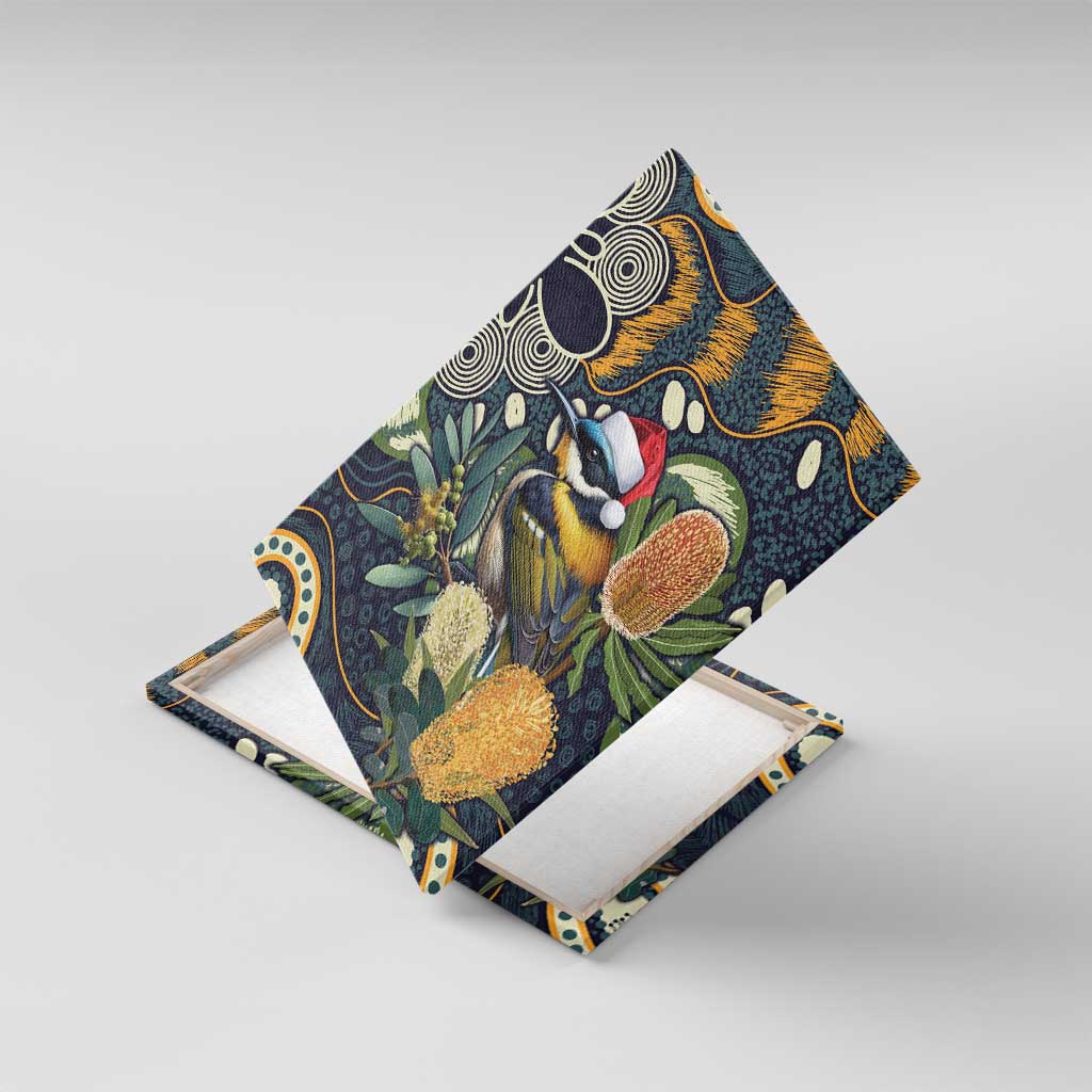 Aussie Honeyeaters Banksia Christmas Canvas Wall Art Aboriginal Dots Painting Blue Motif - Aussie Hoodie