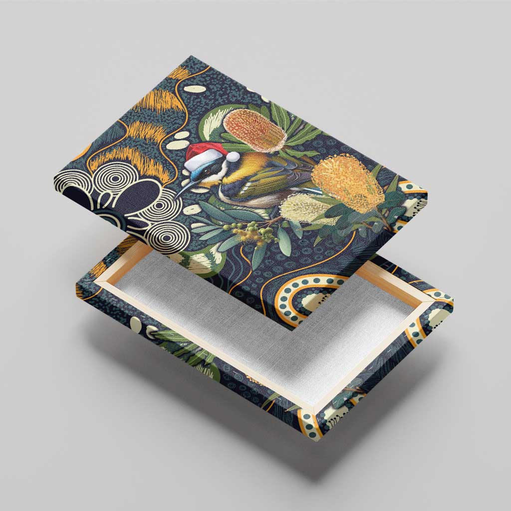 Aussie Honeyeaters Banksia Christmas Canvas Wall Art Aboriginal Dots Painting Blue Motif - Aussie Hoodie