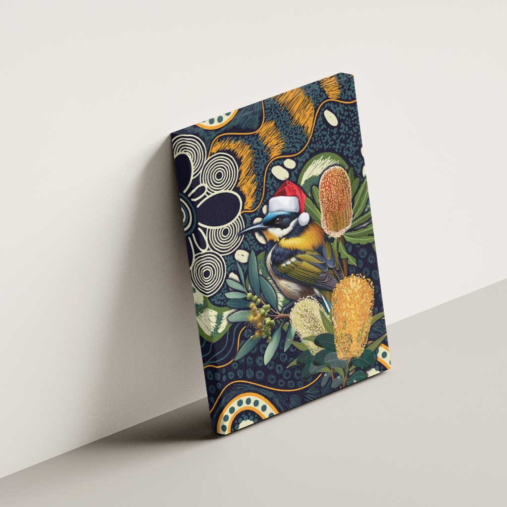 Aussie Honeyeaters Banksia Christmas Canvas Wall Art Aboriginal Dots Painting Blue Motif - Aussie Hoodie