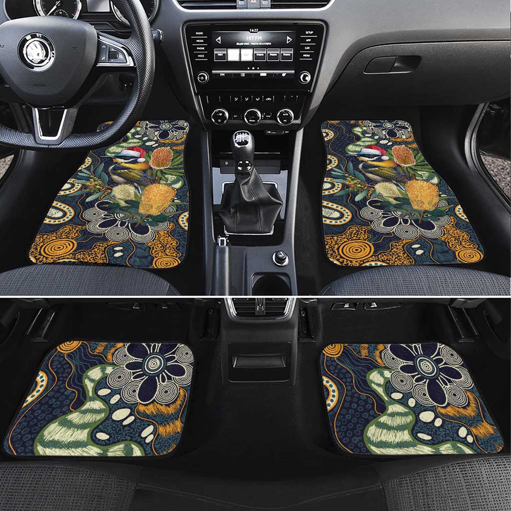 Aussie Honeyeaters Banksia Christmas Car Mats Aboriginal Dots Painting Blue Motif - Aussie Hoodie