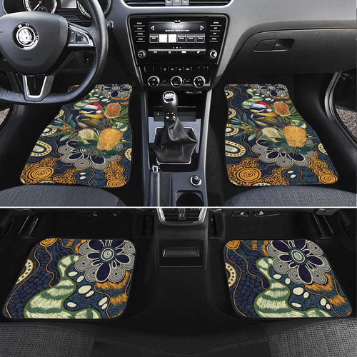 Aussie Honeyeaters Banksia Christmas Car Mats Aboriginal Dots Painting Blue Motif - Aussie Hoodie