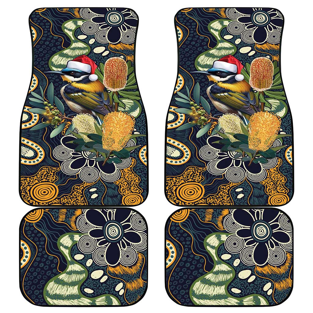 Aussie Honeyeaters Banksia Christmas Car Mats Aboriginal Dots Painting Blue Motif - Aussie Hoodie