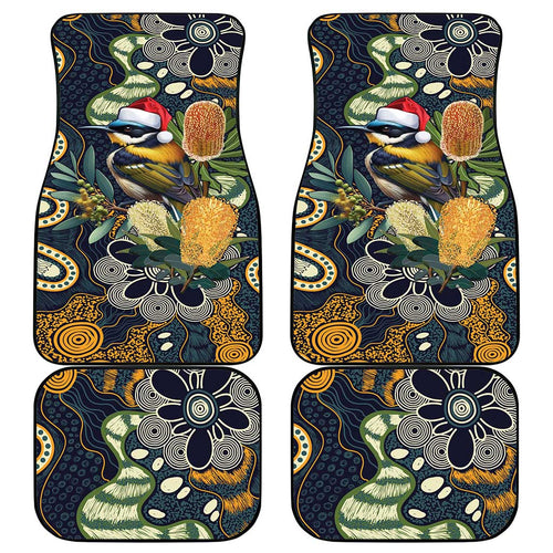 Aussie Honeyeaters Banksia Christmas Car Mats Aboriginal Dots Painting Blue Motif - Aussie Hoodie