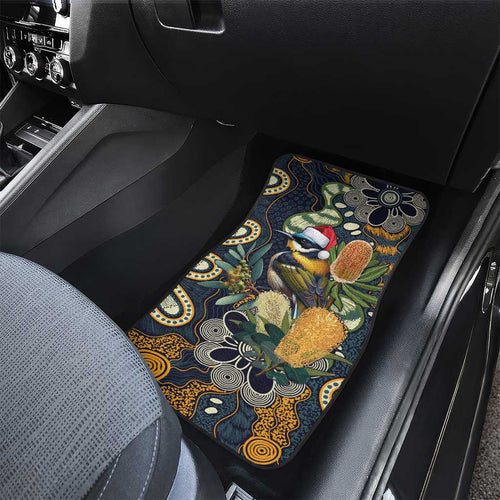 Aussie Honeyeaters Banksia Christmas Car Mats Aboriginal Dots Painting Blue Motif - Aussie Hoodie
