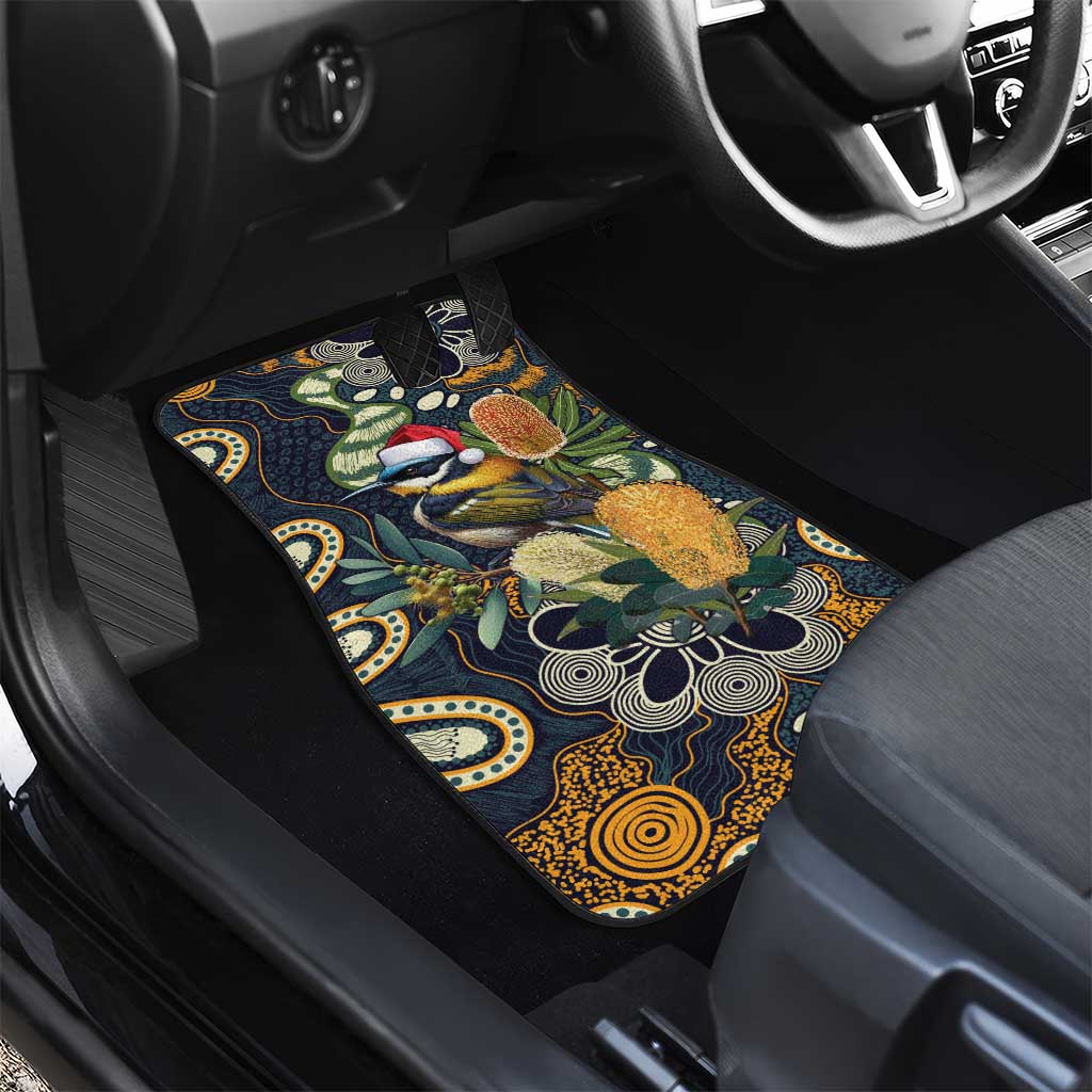 Aussie Honeyeaters Banksia Christmas Car Mats Aboriginal Dots Painting Blue Motif - Aussie Hoodie