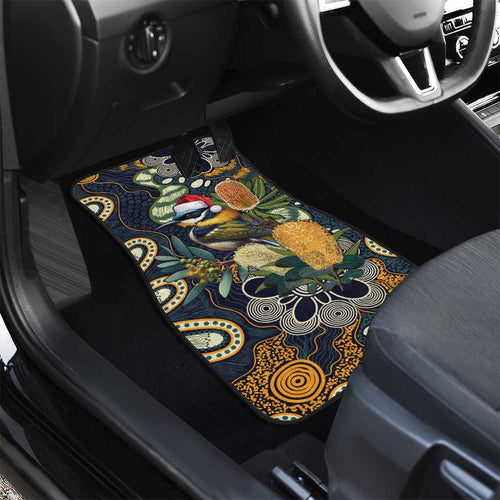 Aussie Honeyeaters Banksia Christmas Car Mats Aboriginal Dots Painting Blue Motif - Aussie Hoodie