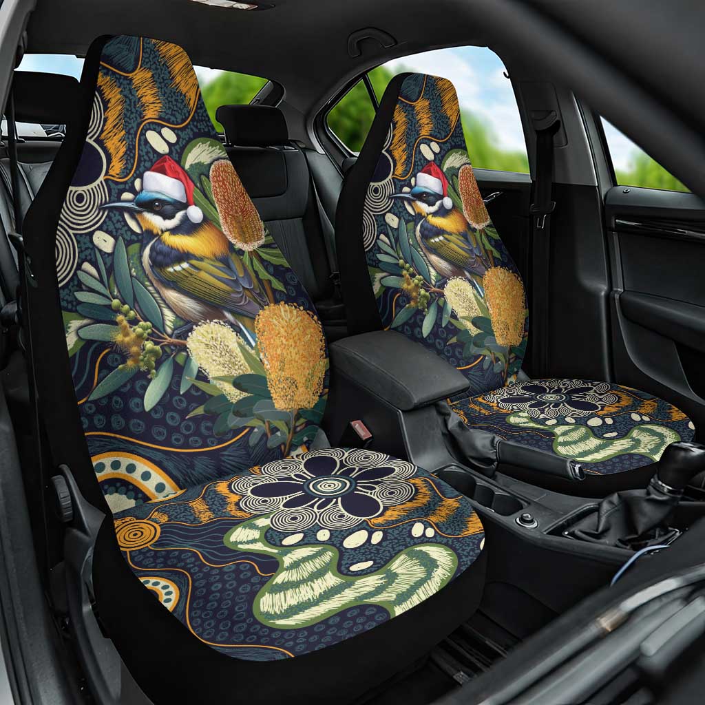 Aussie Honeyeaters Banksia Christmas Car Seat Cover Aboriginal Dots Painting Blue Motif - Aussie Hoodie