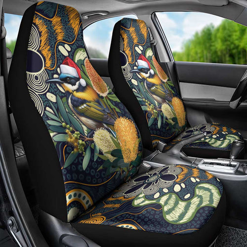 Aussie Honeyeaters Banksia Christmas Car Seat Cover Aboriginal Dots Painting Blue Motif - Aussie Hoodie