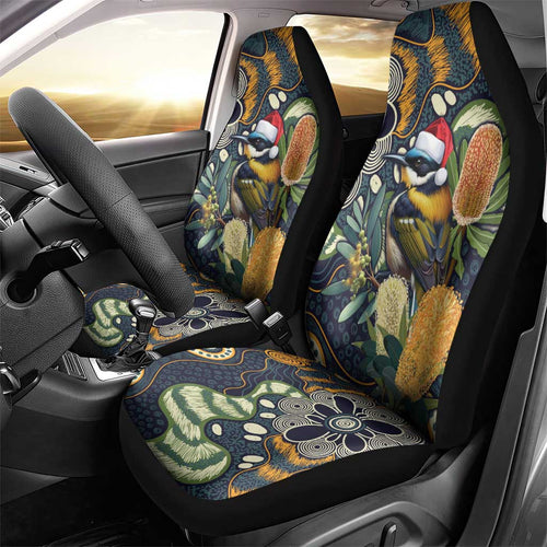 Aussie Honeyeaters Banksia Christmas Car Seat Cover Aboriginal Dots Painting Blue Motif - Aussie Hoodie