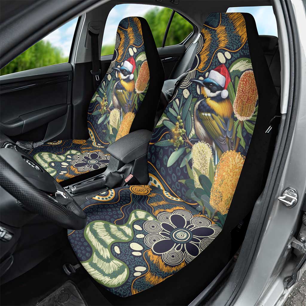 Aussie Honeyeaters Banksia Christmas Car Seat Cover Aboriginal Dots Painting Blue Motif - Aussie Hoodie