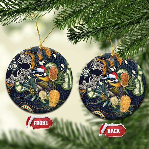 Aussie Honeyeaters Banksia Christmas Ceramic Ornament Aboriginal Dots Painting Blue Motif - Aussie Hoodie