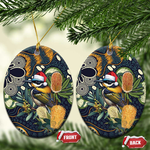Aussie Honeyeaters Banksia Christmas Ceramic Ornament Aboriginal Dots Painting Blue Motif - Aussie Hoodie