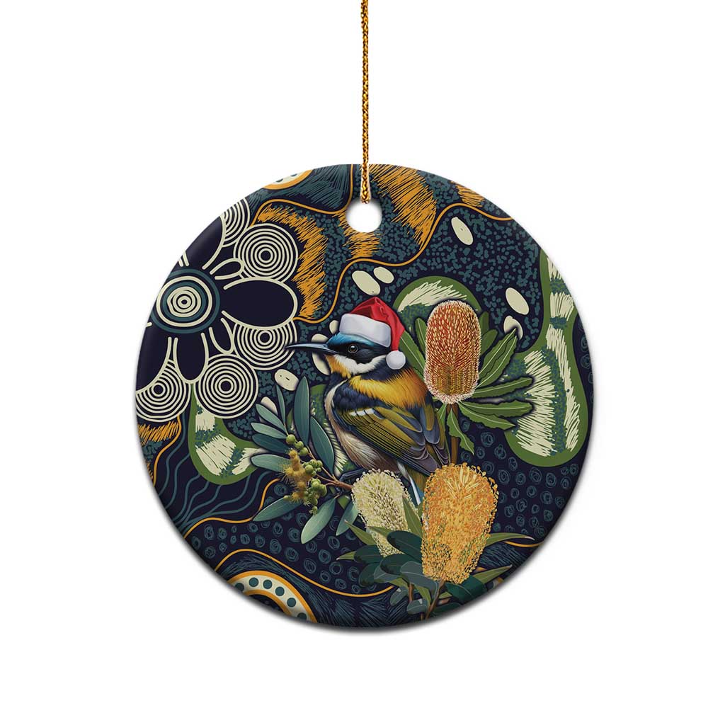 Aussie Honeyeaters Banksia Christmas Ceramic Ornament Aboriginal Dots Painting Blue Motif - Aussie Hoodie