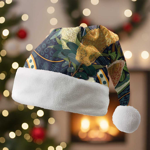 Aussie Honeyeaters Banksia Christmas Santa Hat Aboriginal Dots Painting Blue Motif - Aussie Hoodie