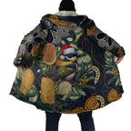 Aussie Honeyeaters Banksia Christmas Cloak Aboriginal Dots Painting Blue Motif - Aussie Hoodie