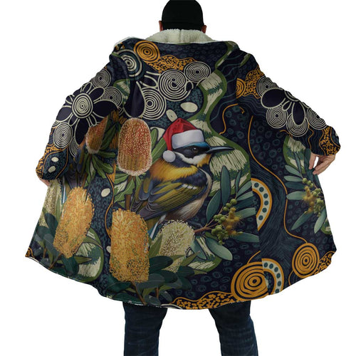 Aussie Honeyeaters Banksia Christmas Cloak Aboriginal Dots Painting Blue Motif - Aussie Hoodie