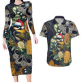 Aussie Honeyeaters Banksia Christmas Couples Matching Long Sleeve Bodycon Dress and Hawaiian Shirt Aboriginal Dots Painting Blue Motif - Aussie Hoodie