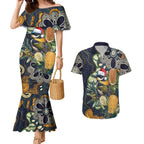 Aussie Honeyeaters Banksia Christmas Couples Matching Mermaid Dress and Hawaiian Shirt Aboriginal Dots Painting Blue Motif - Aussie Hoodie