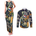Aussie Honeyeaters Banksia Christmas Couples Matching Tank Maxi Dress and Long Sleeve Button Shirt Aboriginal Dots Painting Blue Motif - Aussie Hoodie