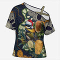 Aussie Honeyeaters Banksia Christmas Cross Shoulder Shirt Aboriginal Dots Painting Blue Motif - Aussie Hoodie
