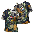 Aussie Honeyeaters Banksia Christmas Cross Shoulder Shirt Aboriginal Dots Painting Blue Motif - Aussie Hoodie