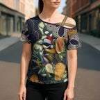 Aussie Honeyeaters Banksia Christmas Cross Shoulder Shirt Aboriginal Dots Painting Blue Motif - Aussie Hoodie