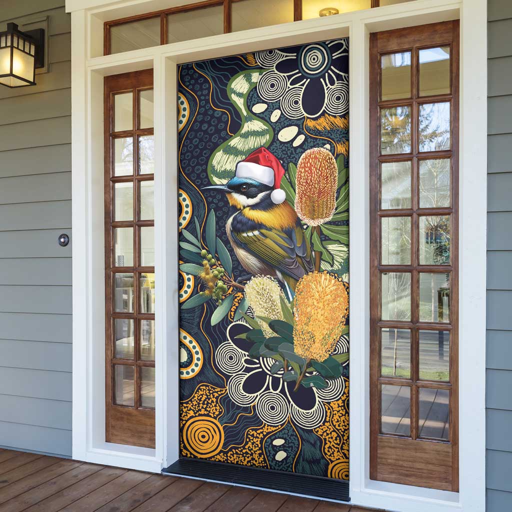 Aussie Honeyeaters Banksia Christmas Door Cover Aboriginal Dots Painting Blue Motif - Aussie Hoodie