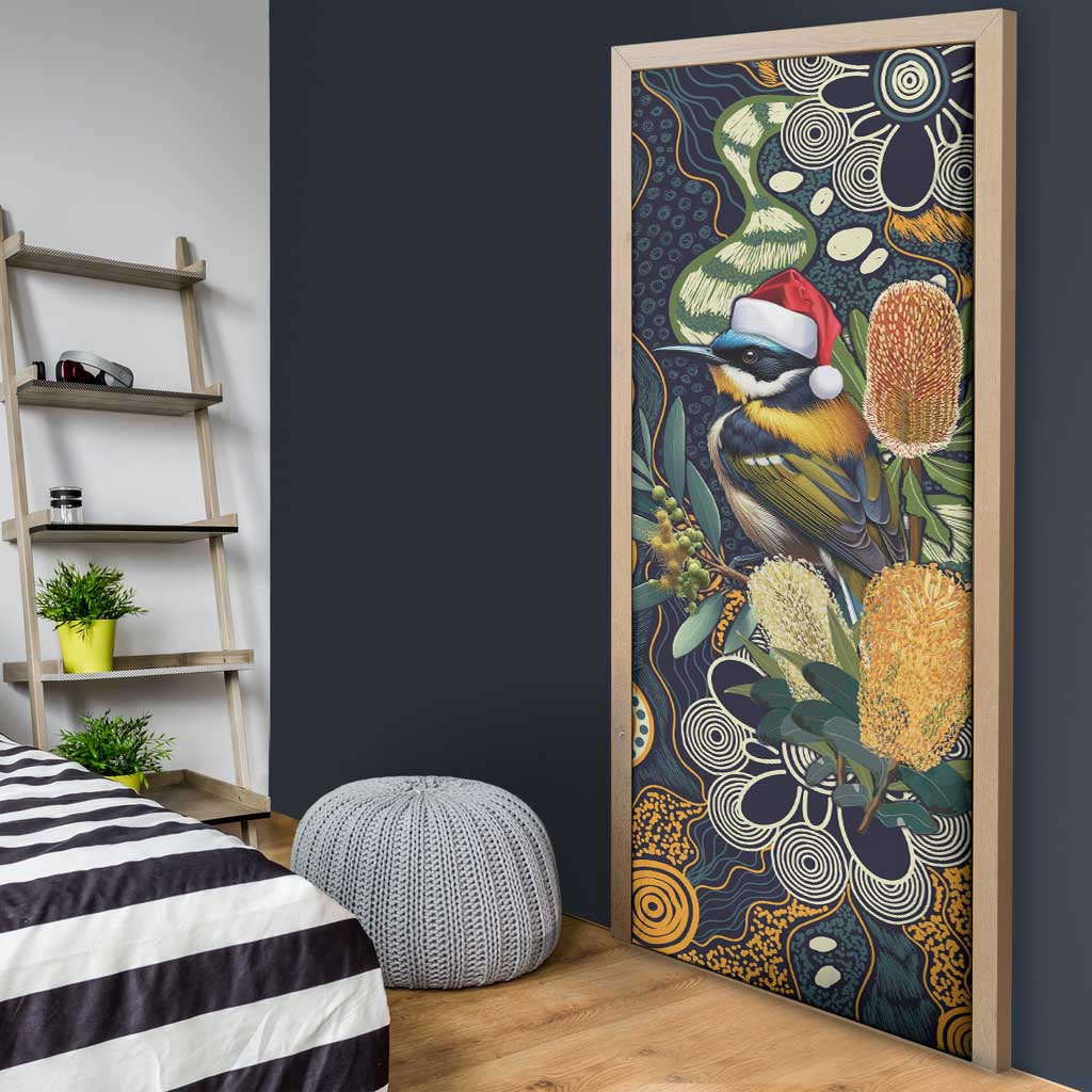 Aussie Honeyeaters Banksia Christmas Door Cover Aboriginal Dots Painting Blue Motif - Aussie Hoodie