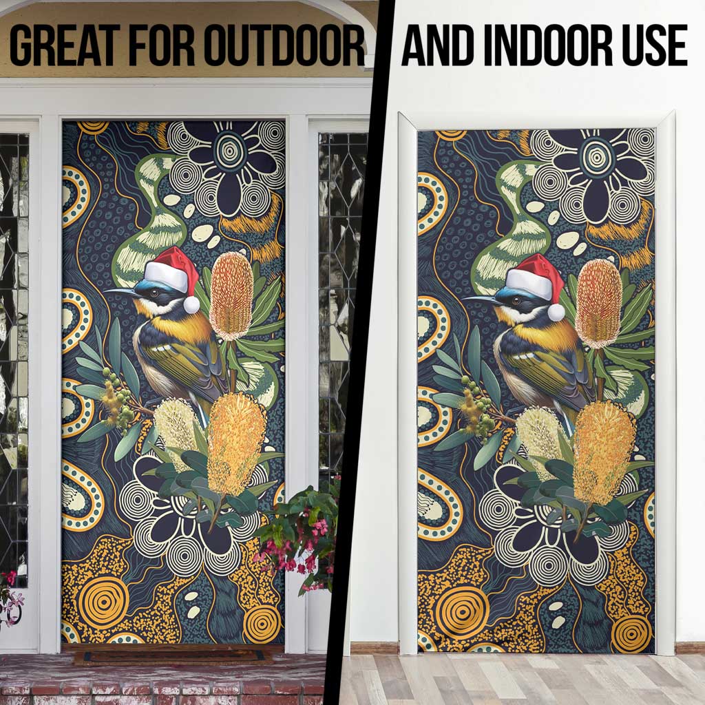 Aussie Honeyeaters Banksia Christmas Door Cover Aboriginal Dots Painting Blue Motif - Aussie Hoodie