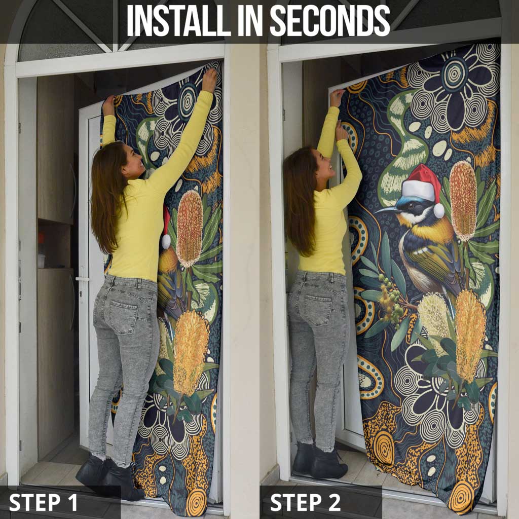 Aussie Honeyeaters Banksia Christmas Door Cover Aboriginal Dots Painting Blue Motif - Aussie Hoodie