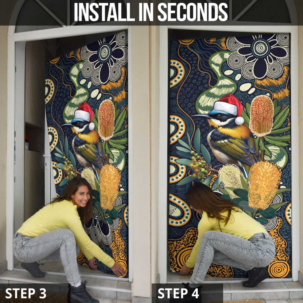 Aussie Honeyeaters Banksia Christmas Door Cover Aboriginal Dots Painting Blue Motif - Aussie Hoodie