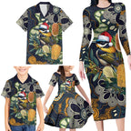 Aussie Honeyeaters Banksia Christmas Family Matching Long Sleeve Bodycon Dress and Hawaiian Shirt Aboriginal Dots Painting Blue Motif - Aussie Hoodie