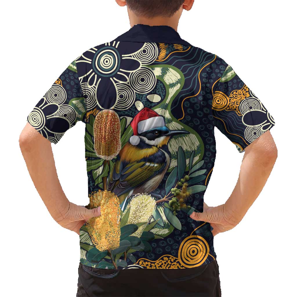 Aussie Honeyeaters Banksia Christmas Family Matching Long Sleeve Bodycon Dress and Hawaiian Shirt Aboriginal Dots Painting Blue Motif - Aussie Hoodie