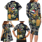 Aussie Honeyeaters Banksia Christmas Family Matching Long Sleeve Bodycon Dress and Hawaiian Shirt Aboriginal Dots Painting Blue Motif - Aussie Hoodie