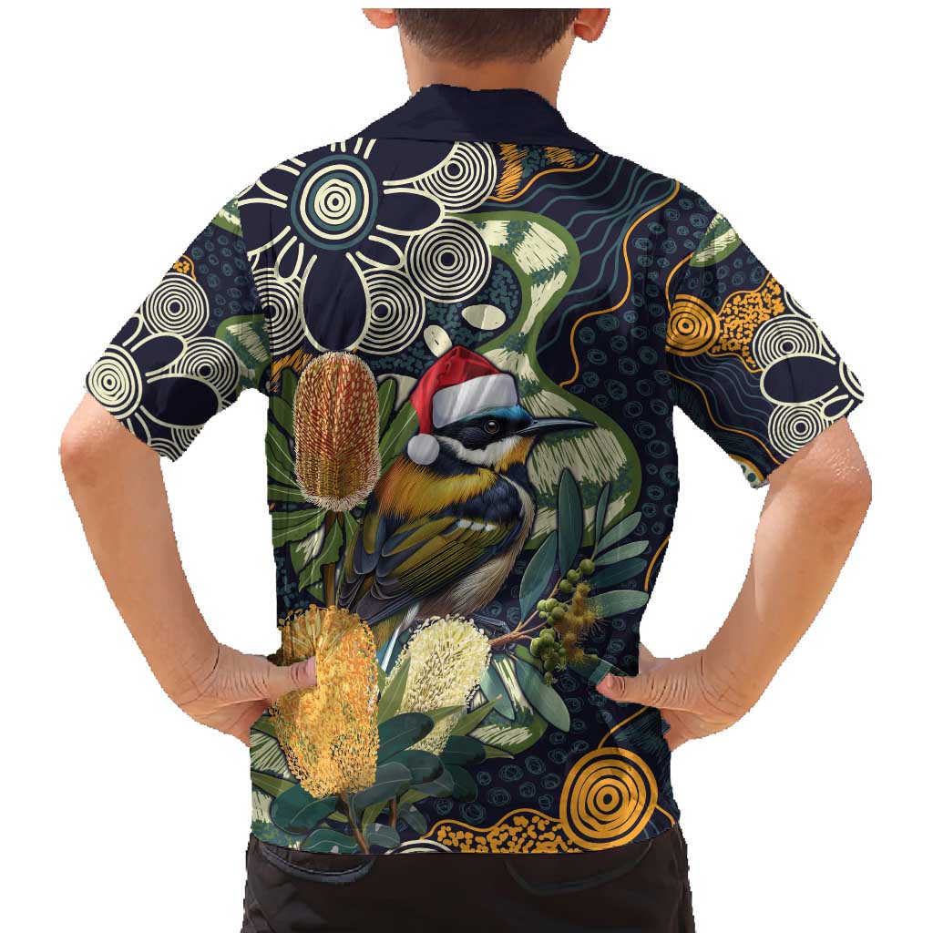 Aussie Honeyeaters Banksia Christmas Family Matching Mermaid Dress and Hawaiian Shirt Aboriginal Dots Painting Blue Motif - Aussie Hoodie