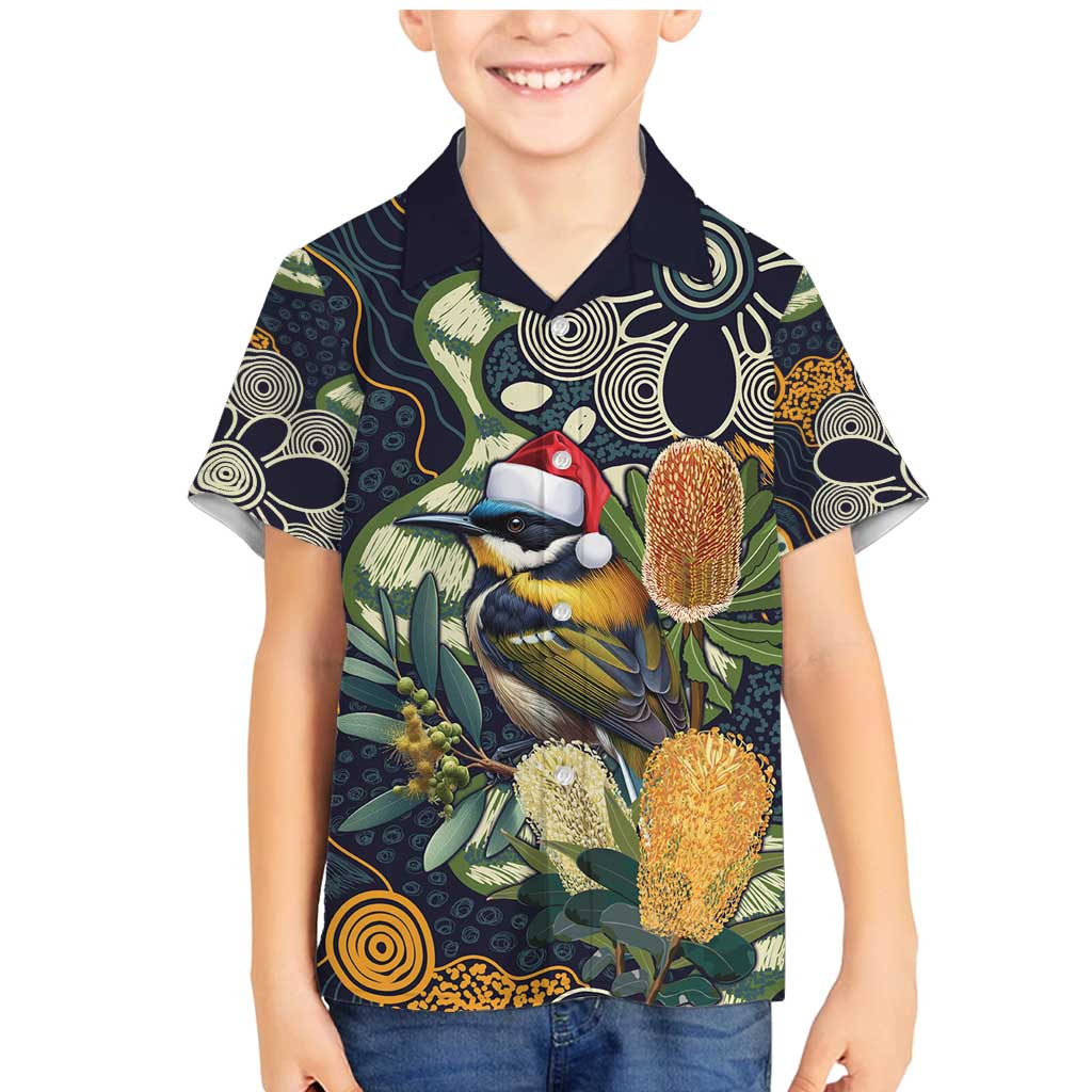 Aussie Honeyeaters Banksia Christmas Family Matching Mermaid Dress and Hawaiian Shirt Aboriginal Dots Painting Blue Motif - Aussie Hoodie