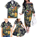 Aussie Honeyeaters Banksia Christmas Family Matching Off The Shoulder Long Sleeve Dress and Hawaiian Shirt Aboriginal Dots Painting Blue Motif - Aussie Hoodie