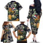 Aussie Honeyeaters Banksia Christmas Family Matching Off The Shoulder Long Sleeve Dress and Hawaiian Shirt Aboriginal Dots Painting Blue Motif - Aussie Hoodie