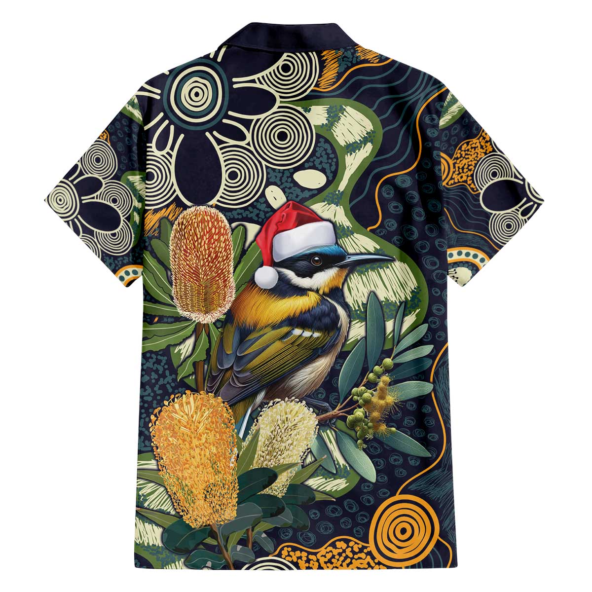 Aussie Honeyeaters Banksia Christmas Family Matching Off The Shoulder Long Sleeve Dress and Hawaiian Shirt Aboriginal Dots Painting Blue Motif - Aussie Hoodie