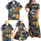 Aussie Honeyeaters Banksia Christmas Family Matching Off Shoulder Maxi Dress and Hawaiian Shirt Aboriginal Dots Painting Blue Motif - Aussie Hoodie