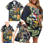Aussie Honeyeaters Banksia Christmas Family Matching Off Shoulder Short Dress and Hawaiian Shirt Aboriginal Dots Painting Blue Motif - Aussie Hoodie